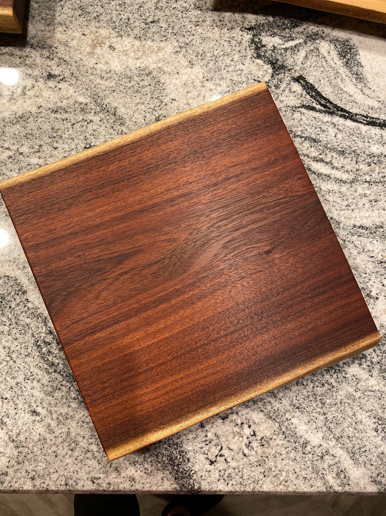 Live edge lazy Susan showing natural wood grain