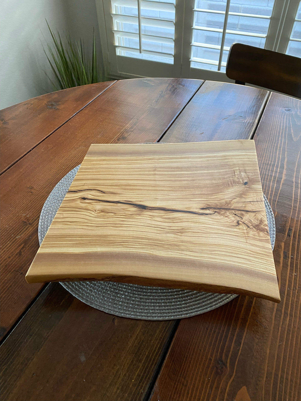 Round live edge wood lazy Susan with natural edge
