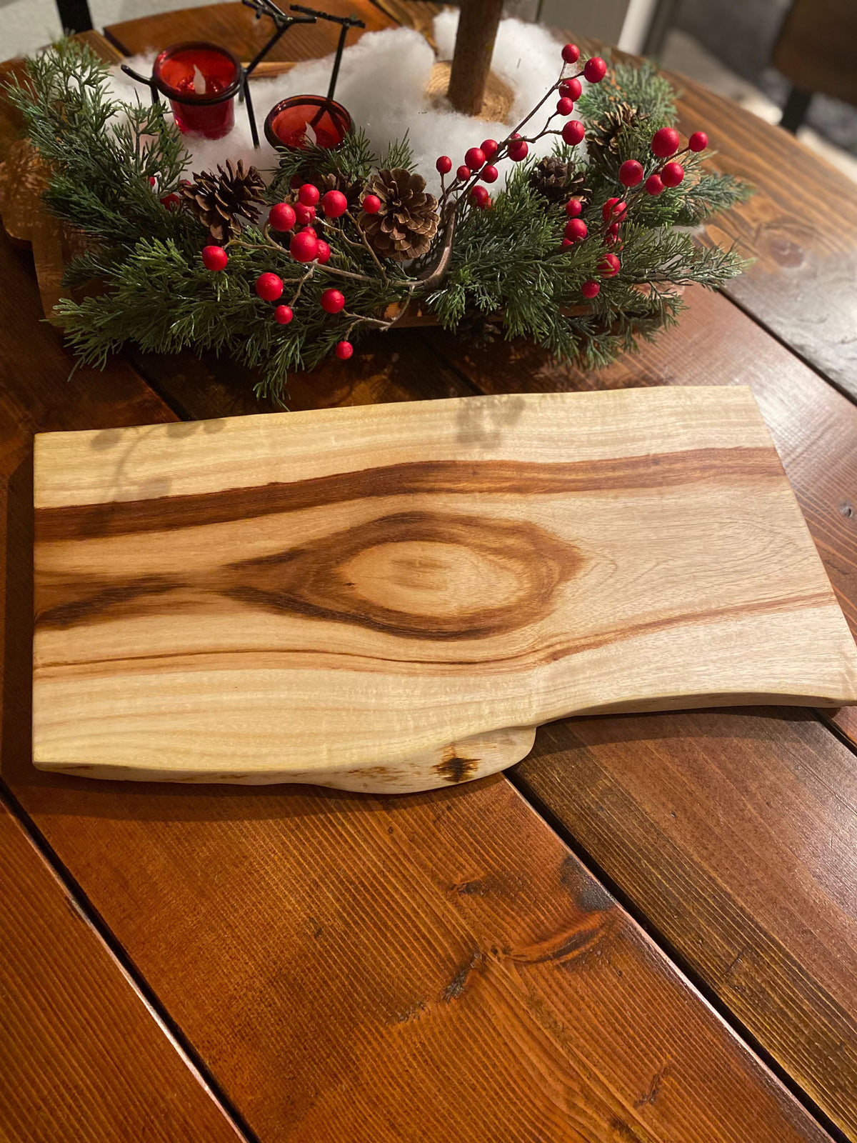 Medium live edge wood charcuterie board with no handles