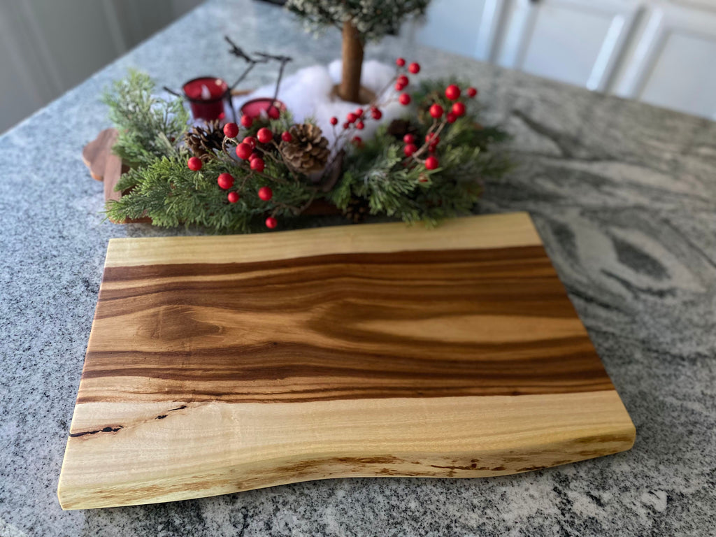 Small live edge wood charcuterie board with no handles