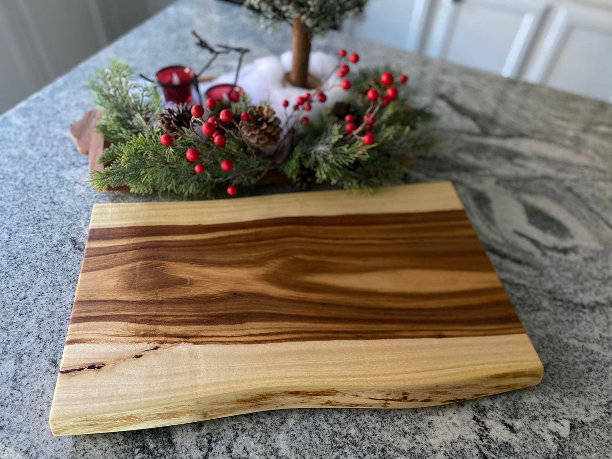 Small live edge wood charcuterie board with no handles